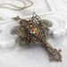 NEW CREATURE romantic Victorian cross Christian necklace in aged brass with Swarovski crystal, free gift boxing