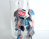 Blue earrings made of recycled plastic from toothpaste tube upcycled jewerly, eco friendly, long earrings