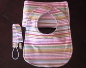 Baby Girl Gift Set - Pastel Stripes - Bib, Burp Cloth, Pacifier Clip