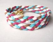 Multi Color Leather Braided Bracelet, Deer Skin Suede Bracelet, Leather Bracelet