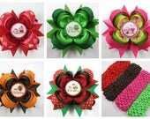 Newborn Hair Bow Set - First Holiday Hair Bow Set - Baby Girl Gift Set - Baby Shower Gift - Holiday Hair Bows - Bow Set and FREE HEADBANDS