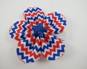 Red White Blue Chevron Flower Hair Clip - 4th of July Flower Hair Clip - Chevron Hair Clip - Flower Hair Clip - Flower Hair Bow - Chevron