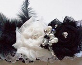 Bridal Garter and Toss- Vintage Shabby Chic Wedding Garter and Toss with Peals and Rhinestones/ Gatsby White