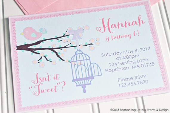 BIRD Printable Birthday Party Invitation Sweet Tweet Il_570xn
