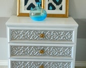 Vintage Ornate Dresser/Buffet in White, Silver & Gold