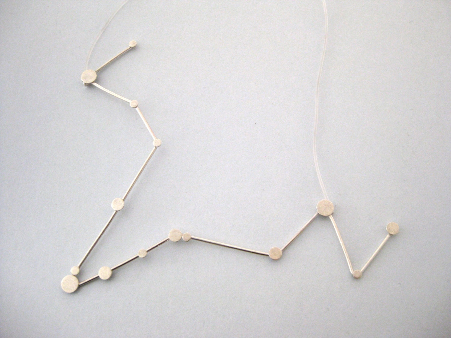 Pisces Zodiac Constellation Sterling Silver Necklace on Rubber Cord