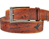 Leather belt - BIRD/BARBED WIRE silhouette design