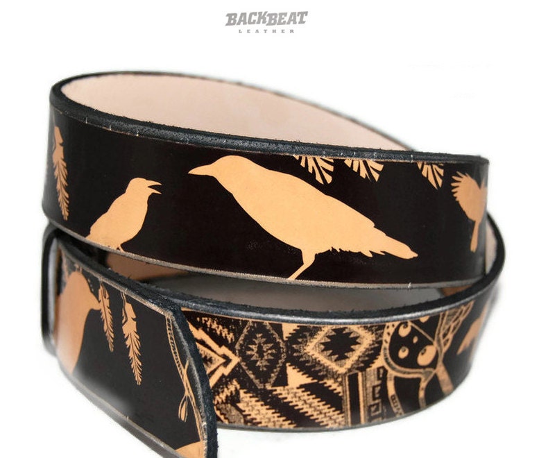 Leather belt for Men and Woman - BIRD/Native american design