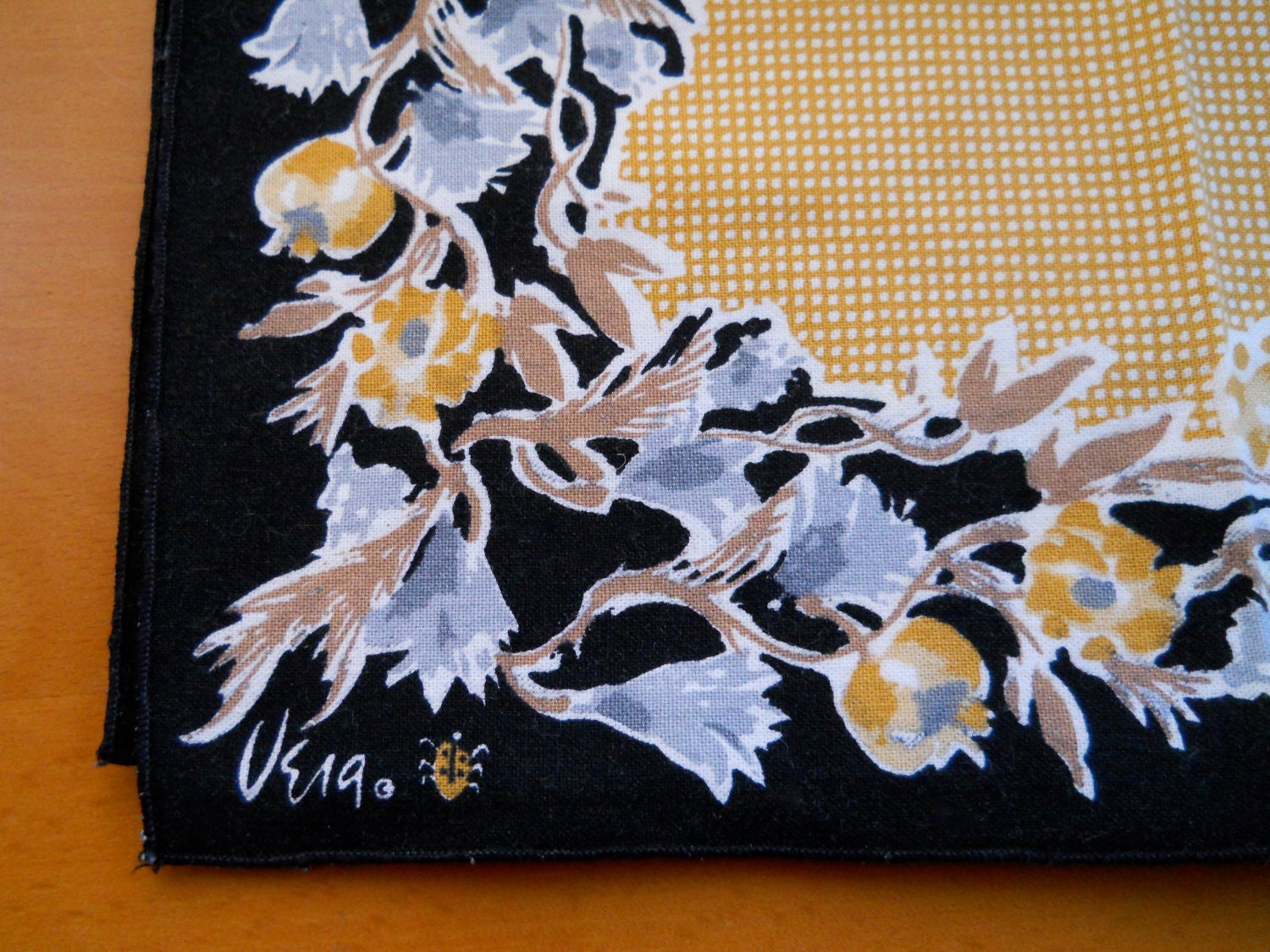 Price Reduced ... Six Vintage Vera Luncheon Napkins, Black, Gold and Gray