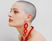 Red crochet big  hoop earrings / Fiber jewelry / Italian fashion jewelry / Gift for her / Glam earrings