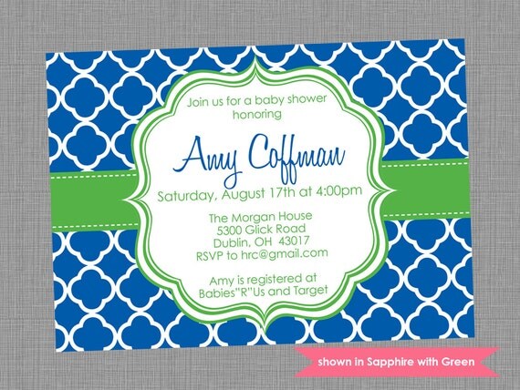 Printable Baby Shower Invitation - Shower Themed Quatrefoil Invite - Colors and Text Customizable Il_570xn