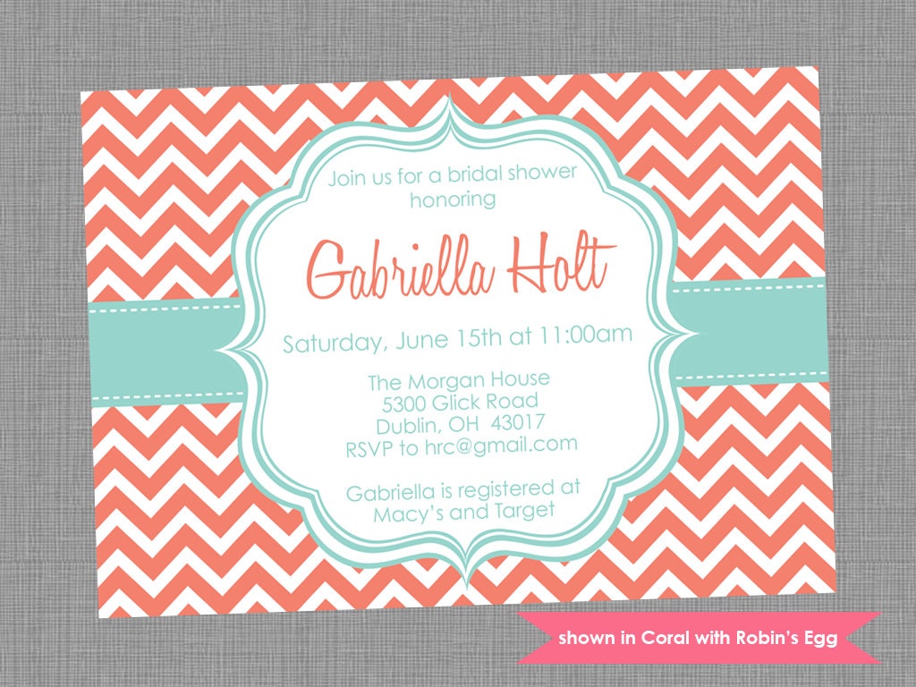 Printable Bridal Shower Invitation - Shower Themed Chevron Invite - Colors and Text Customizable Il_570xn