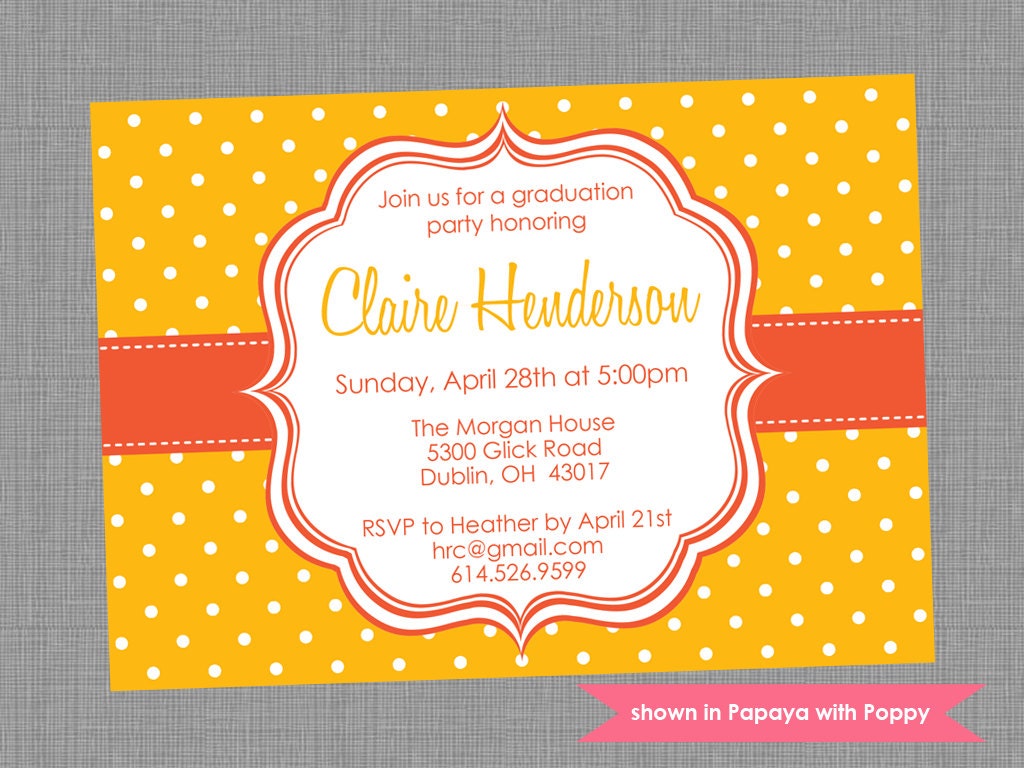Printable Graduation Party Invitation - Graduation Themed Polka Dot Invite - Colors and Text Customizable Il_570xn