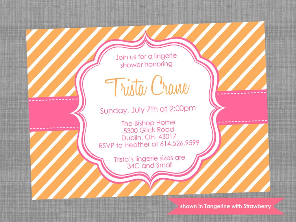 Printable Lingerie Shower Invitation - Shower Themed Diagonal Stripe Invite - Colors and Text Customizable Il_570xn