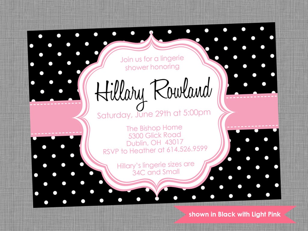 Lingerie Shower Invitation - Printable Shower Themed Polka Dot Invite - Colors and Text Customizable Il_570xn