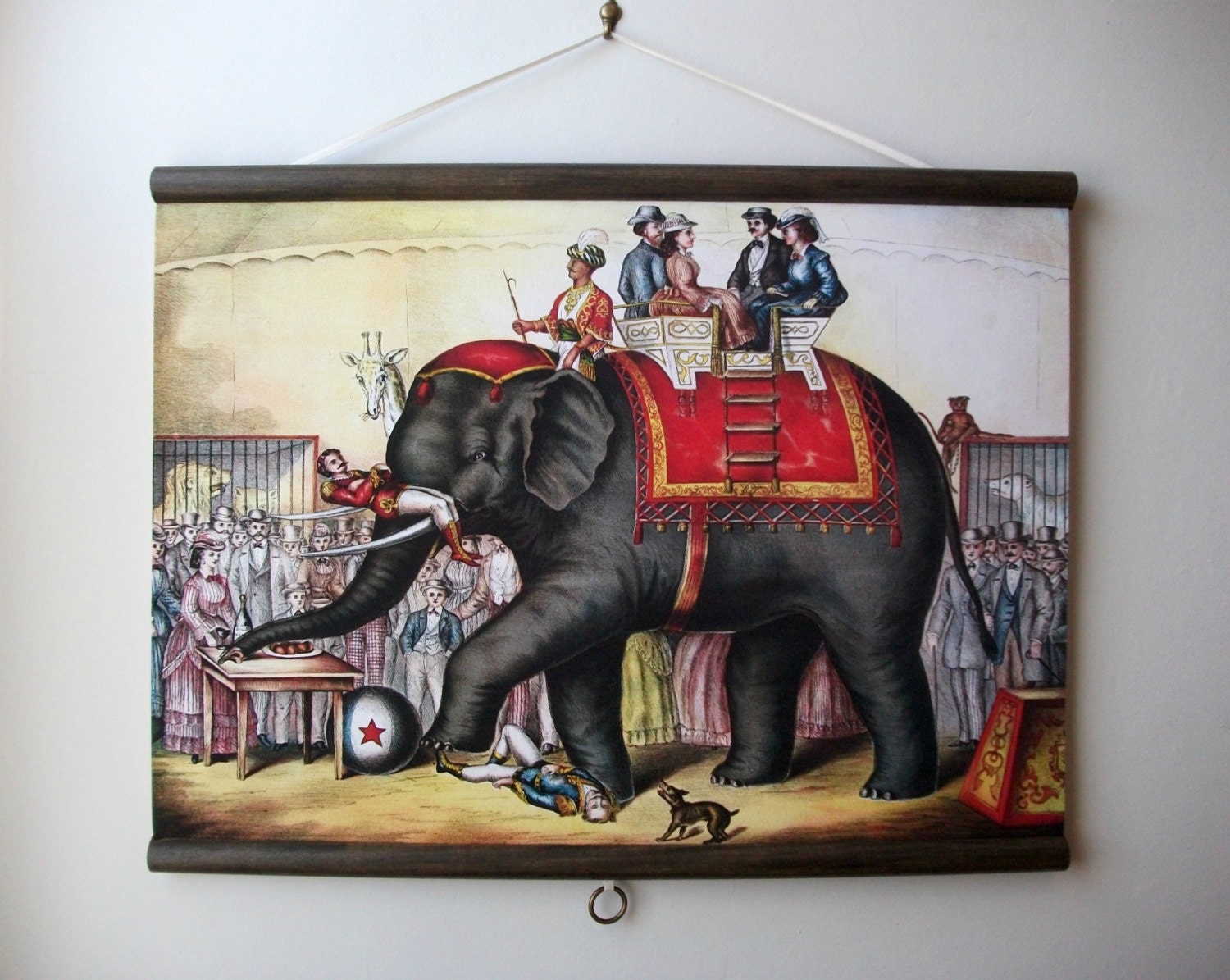 Canvas Vintage Style School Chart with Wood Trim  -  Circus Elephant (24" x 18")