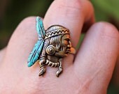 indian chief ring, blue ring, feather ring, tribal ring, unique ring, statement ring
