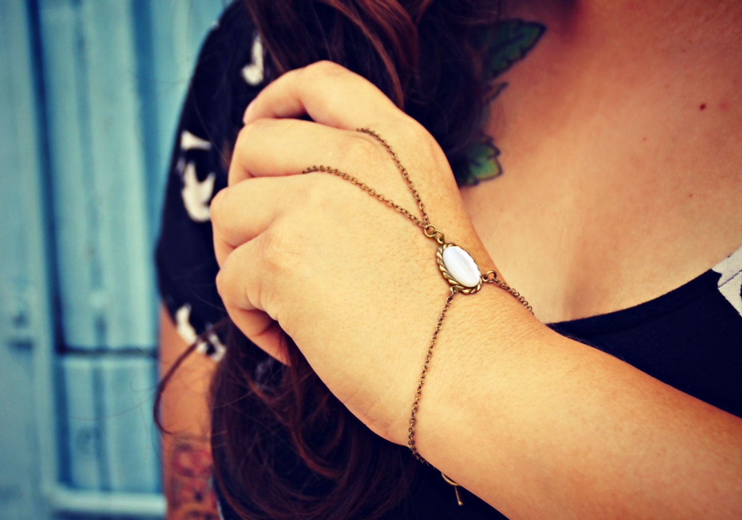 pearl slave bracelet, bracelet ring, ring bracelet, boho bracelet,  hipster bracelet, slave ring