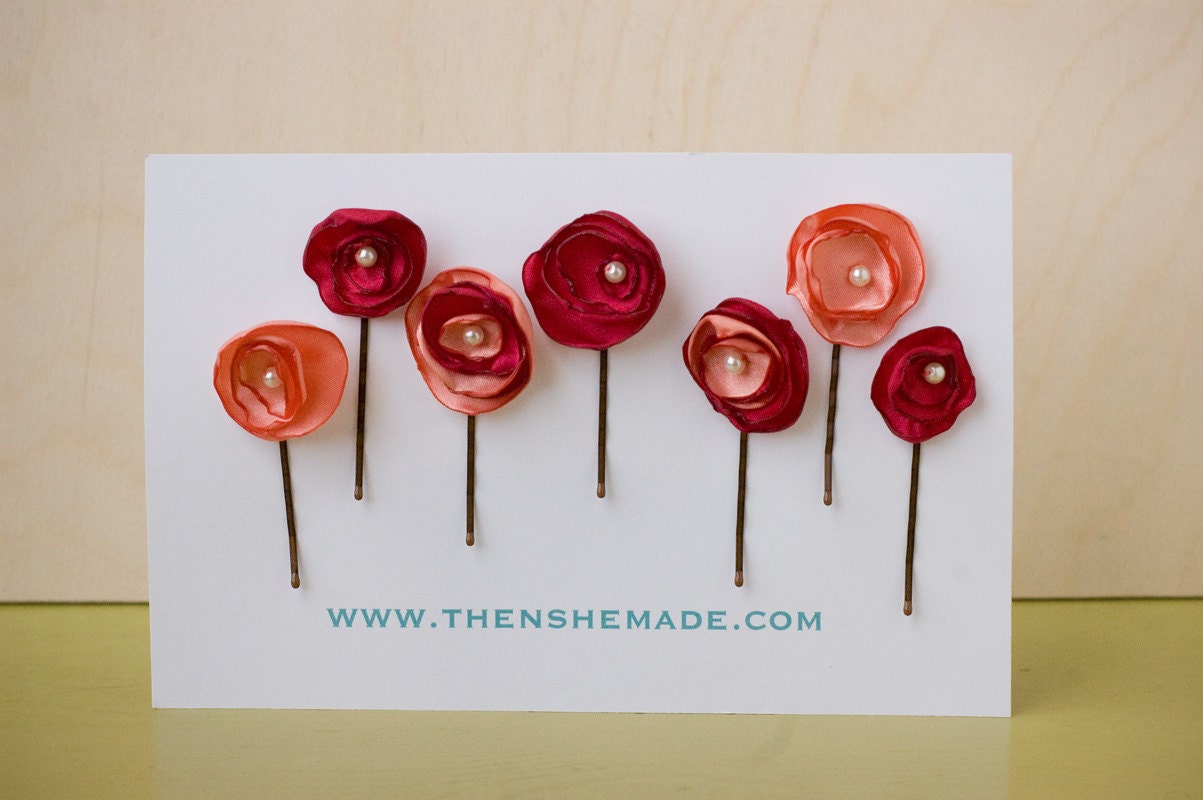 Red and Salmon Colored Flower Hair Accessories