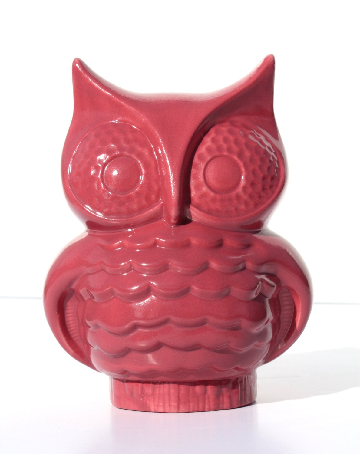 Ceramic Owl Planter, Vintage 1966 Mold, Fuchsia Glaze - Ready to Ship