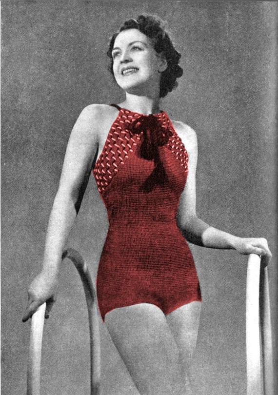 1930s Halter Swim Suit or Bathing Suit with Criss Cross Back - Crochet pattern PDF 1404 