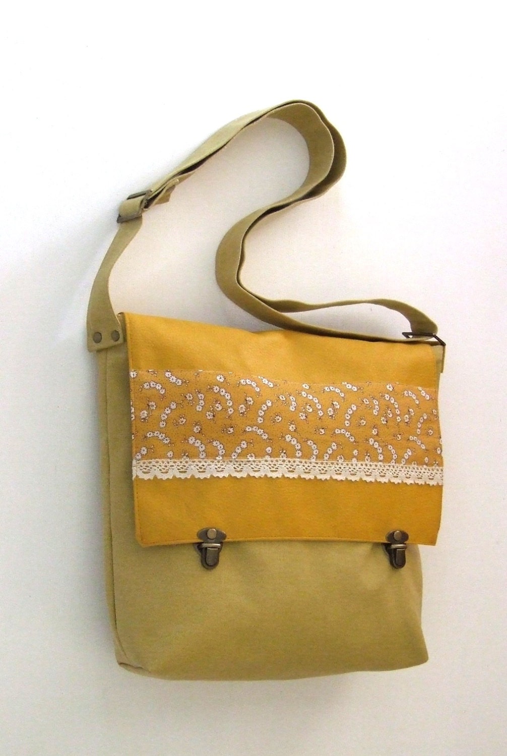 Yellow & Gray   Women  Medium Handbag   Adjustable  Strap Hipster Style Women Messenger Bag 100% Vegan OOAK Ready To Ship