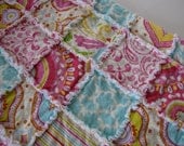 Kumari Crib Size Rag Quilt made with Free Spirit Fabrics and Minky Backing 35" X 45"