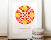 Printable Art, Printable Quote (INSTANT DOWNLOAD) mandala, yellow, orange, red, Thich Nhat Hanh, smile, happiness, joy, wall decor.