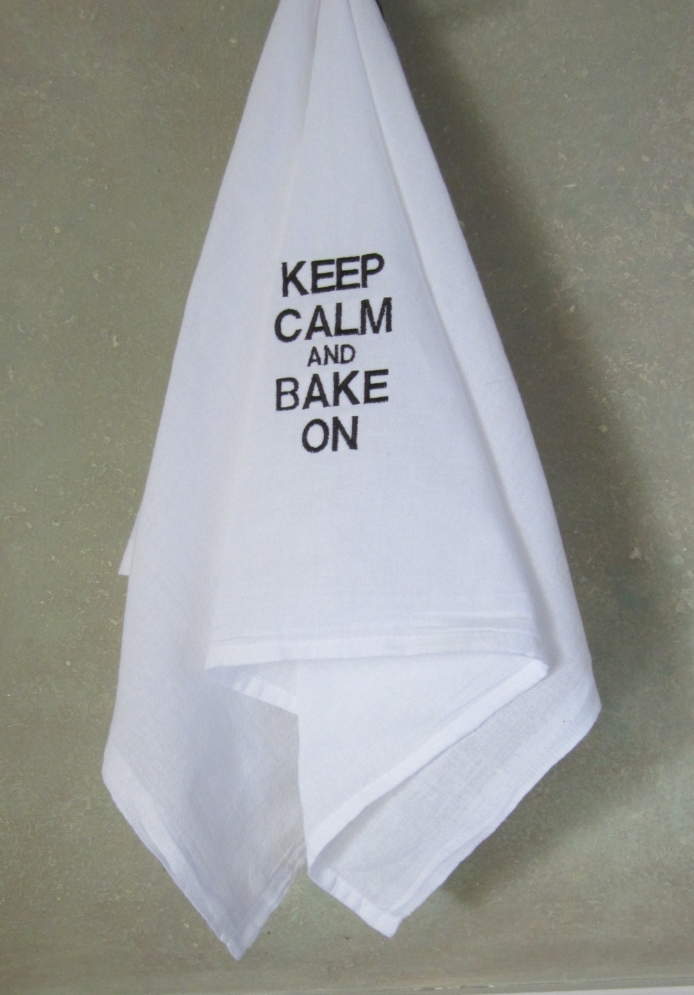 Keep Calm And Bake On - Flour Sack Tea Towel - Hostess, Housewarming Gift - Cotton Dish Cloth - Kitchen Tea Towel