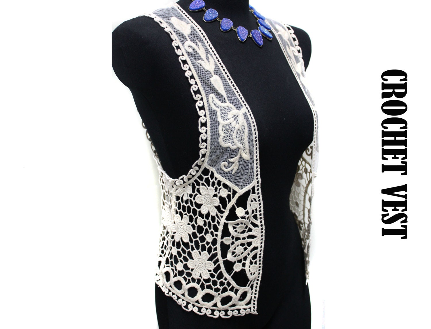 Gorgeous Vintage Women Boho Crochet Bolero Vest Off - White fashion Top Singlet Handmade.