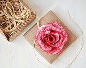 Ready to ship - Red and white felt flower brooch - Bonjour - With box - Wool Silk - Handmade red flower brooch - Wrapped as a gift