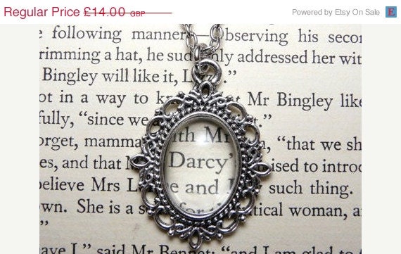 ON SALE Mr Darcy Necklace, Pride And Prejudice Necklace, Jane Austen, Book Jewellery