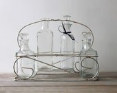 Vintage wire bottle caddy / farm house style / rustic home decor / simple / white wire / rust / cottage chic / cabin decor