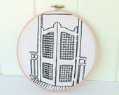 Architectural Art - Queenslander Doors Drawing - Screen Print Black on White - Stretched in Hoop