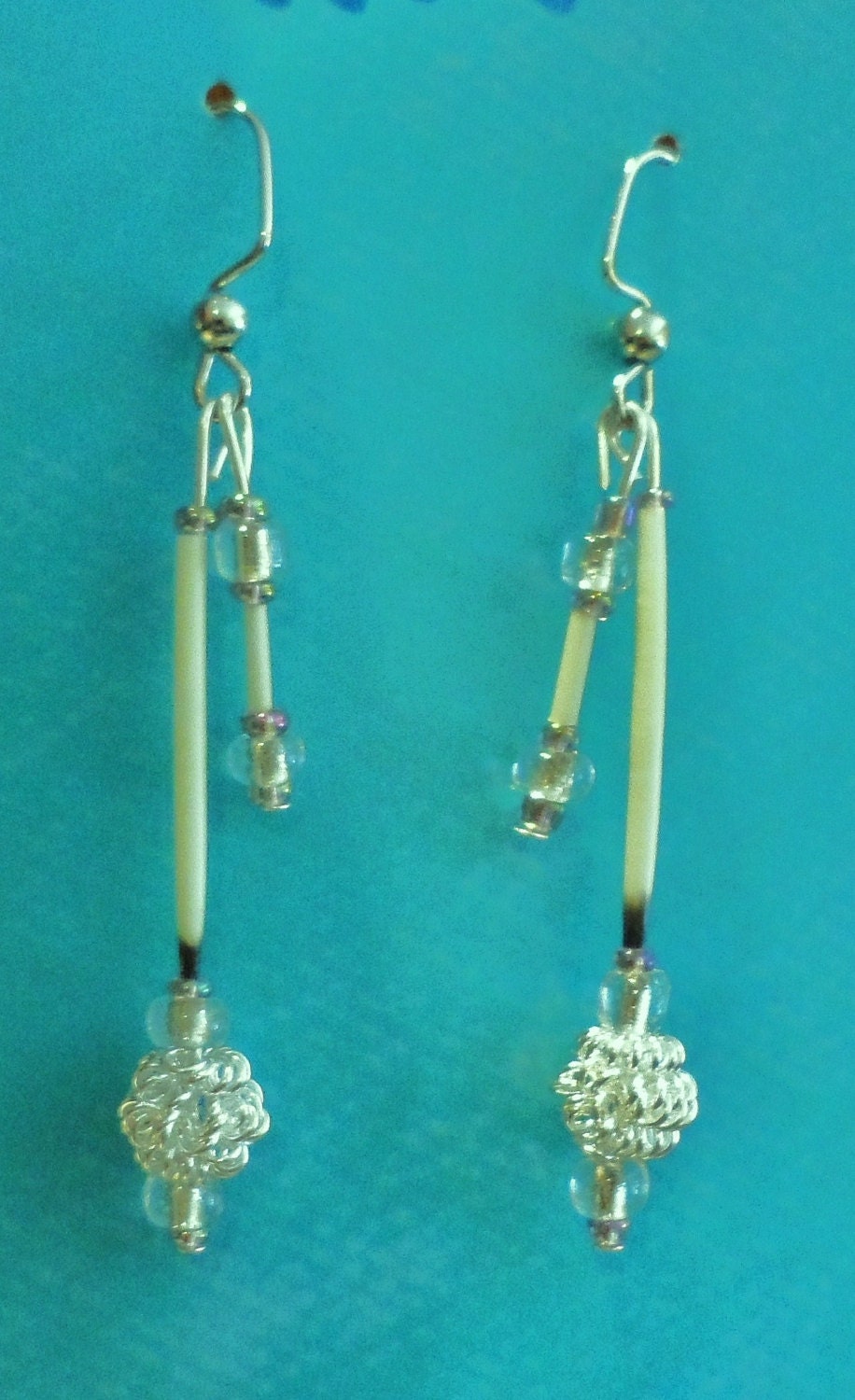 Handmade Alaska Porcupine Quill Earrings With Cool Silver Colors
