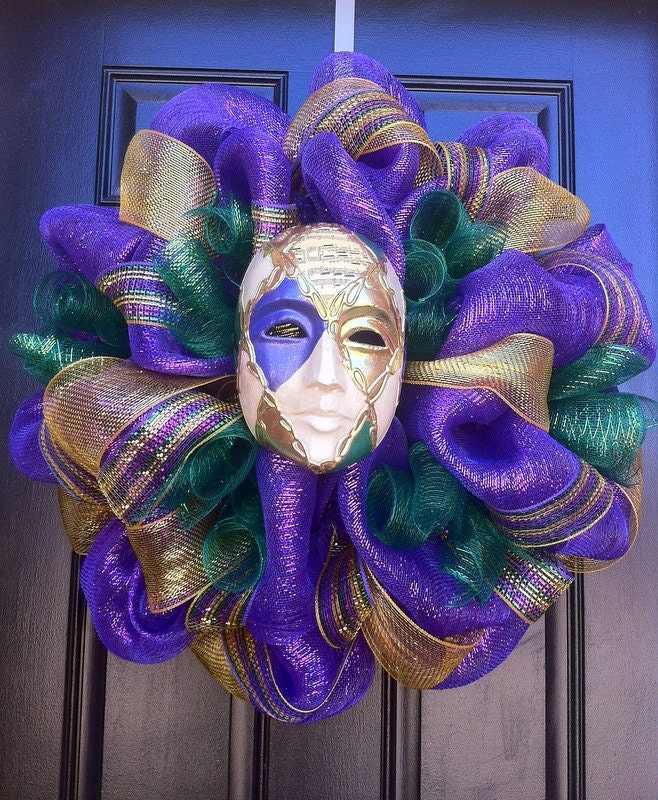 Masked Mardi Gras Wreath - Deco Mesh Mardi Gras Wreath - Harlequin Mardi Gras Wreath - CreationsbySaraJane