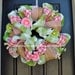 Spring Mesh Wreath with Burlap and Daisies - Spring Wreath - Green and Pink Spring Wreath