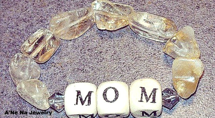 Mom's  Wood ,Citrine and Swarovski Bracelet