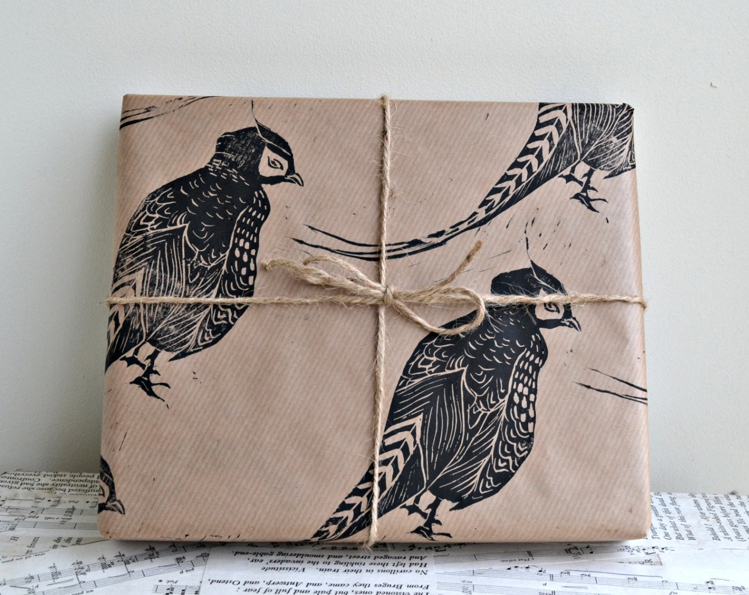 Pheasant Rustic Bird Hand Printed Wrapping Paper - One Sheet
