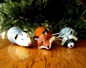 Woodland Animal Ornaments - Polymer Clay Animals - Christmas Ornaments - Fox, Possum, and Raccoon Christmas Decorations