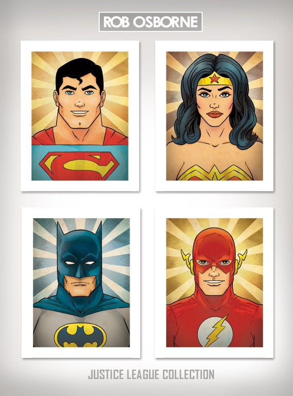 JUSTICE LEAGUE COLLECTION Comic Book Superhero Inspired Pop Art Prints 11x14 by Rob Osborne