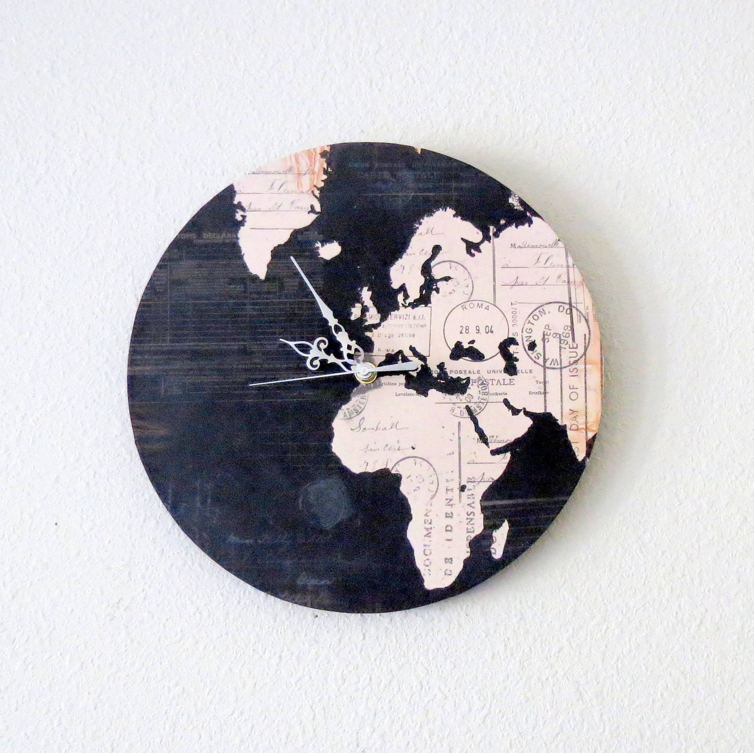 Unique Wall Clock, Home and Living, Map Clock, Black Decor, Decor & Housewares, Living Room Decor, Unique Gift