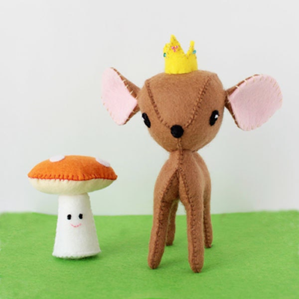 Sweet Forest Deer and Mushroom Friend Felt Doll PDF Pattern Instant Digital Download