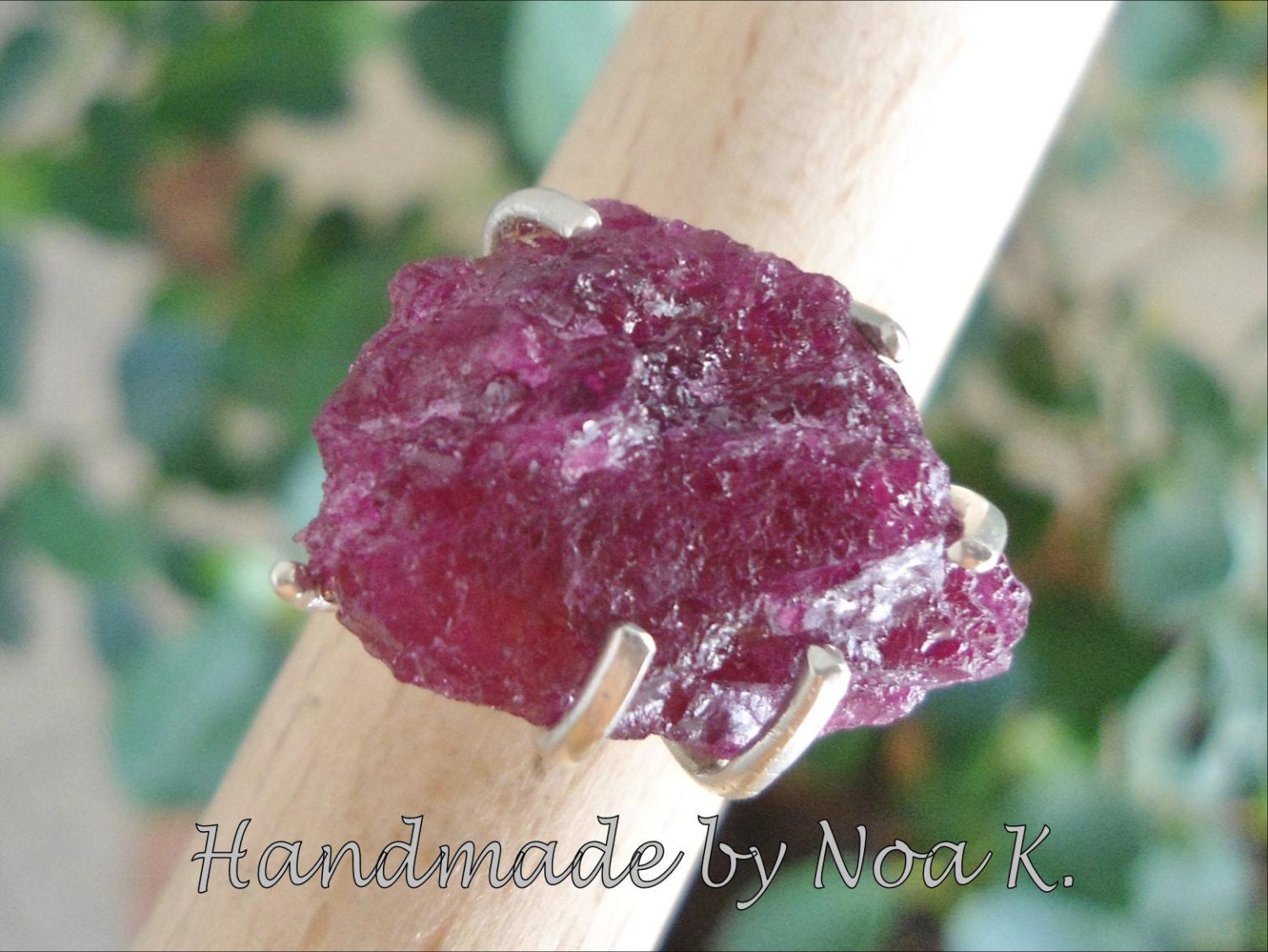 Raw Uncut Ruby Ring - Silver Rough Ruby RIng - Size 7 1/2