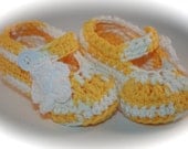 Starburst yellow and white marbled cotton crochet baby girl mary janes booties shoes sparkly flower photo prop shower gift easter