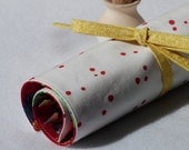Fabric Pen Case, Colored Pencil Roll, Waldorf Inspired, Handprinted Red Polkadot Fabric, Free US Shipping