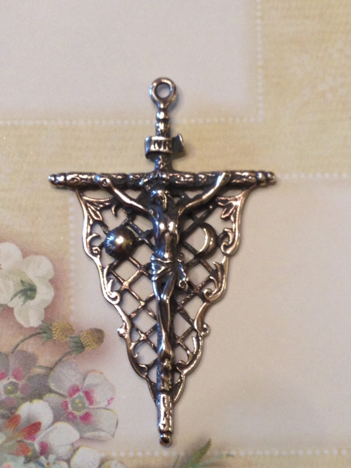 Woven Sun & Moon Bronze Rosary Crucifix