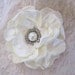 Ivory Satin  and Lace Wedding Flower Hair Clip Acessories Bride Mother of the Bride, Bridesmaids with a Pearl and  Rhinestone Accent