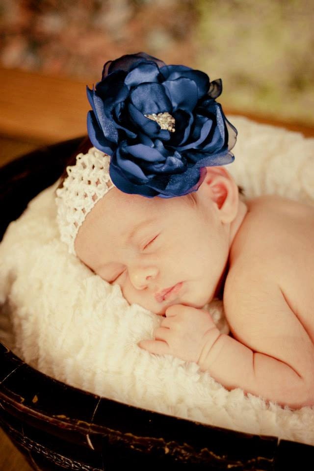 Baby Satin Flower Headband or Clip with Rhinestone Accent  Custom Order