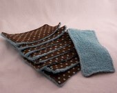 Set of Ten Aqua Dot Terry Cloth and Flannel Cloth Wipes